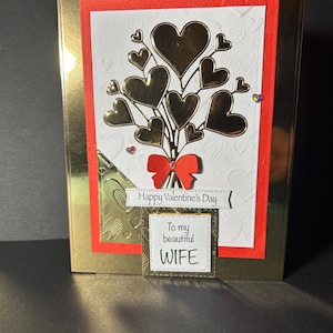 Dia dos Namorados, cartão, Feito à mão, Esposa, linda esposa, corações, luxo, ouro, amor, arco,