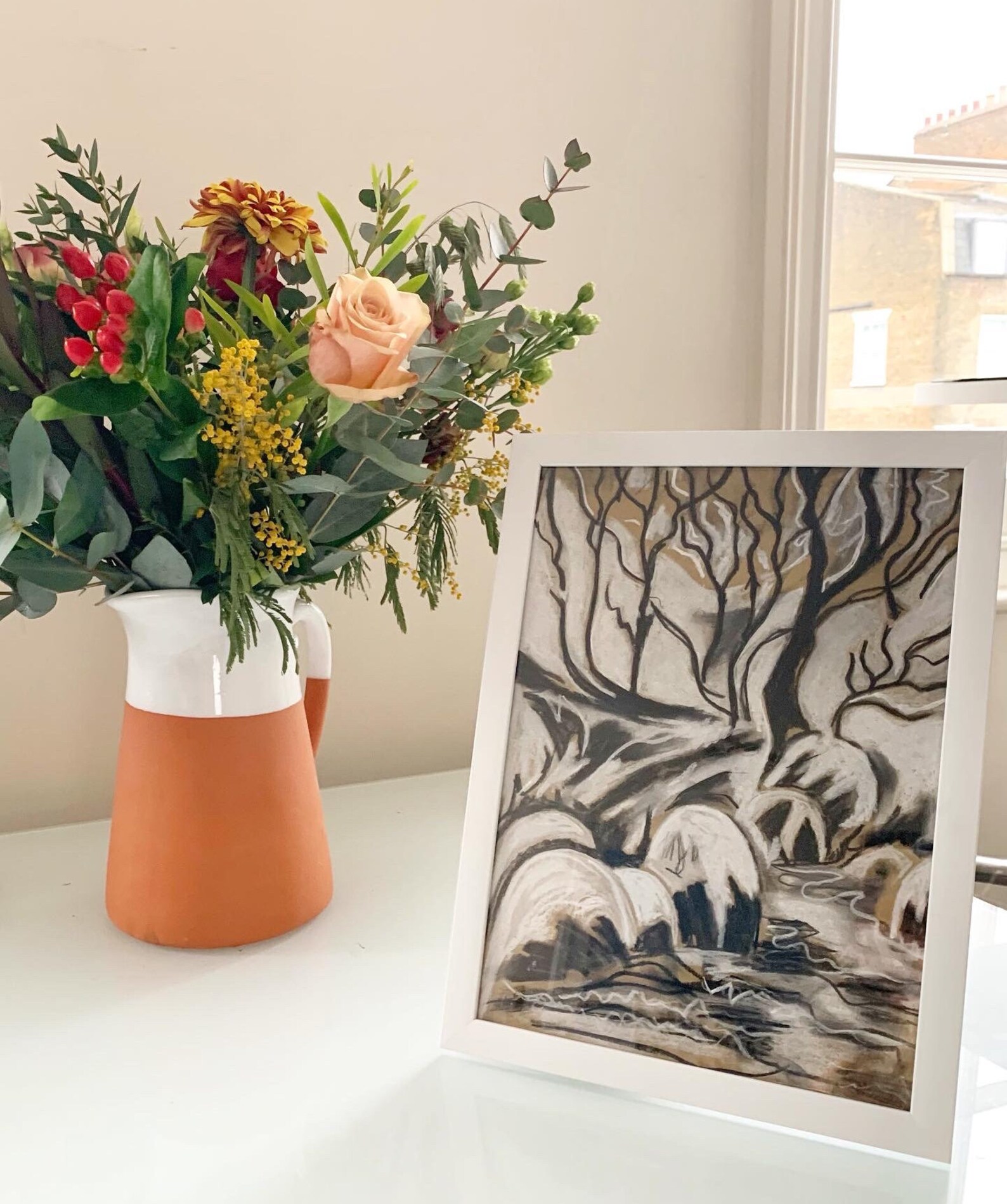 Charcoal Drawing Winter Scene Etsy UK