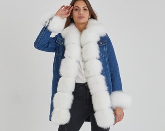 Denim Fox Fur Jacket - Etsy