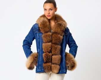 Denim Fox Fur Jacket - Etsy