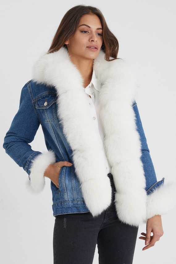 denim jacket with fox fur
