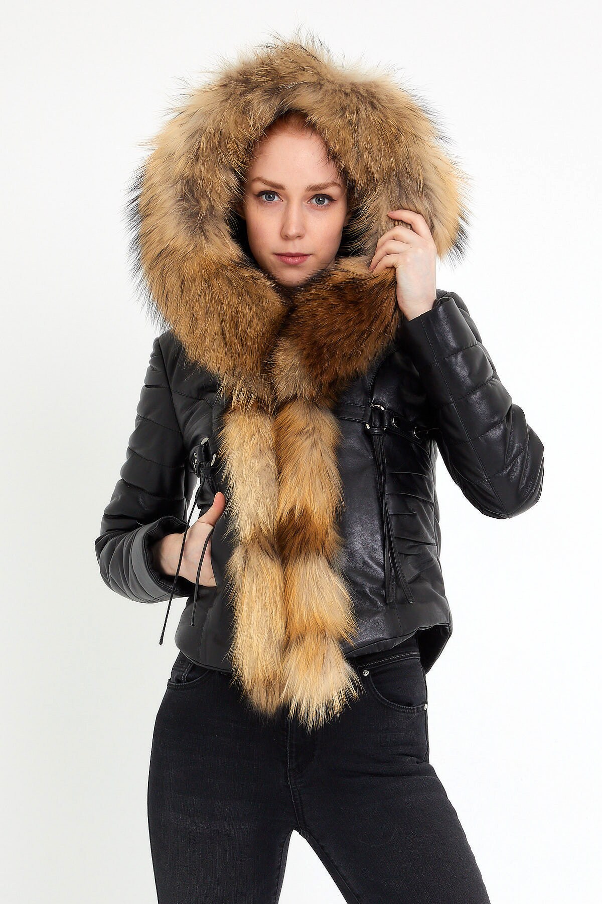 Women Genuine Leather Jacket With Finland Raccoon Hood - Etsy