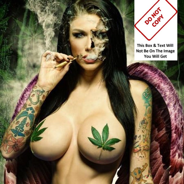 Marijuana Smoking Girl Smoke Weed Cannabis Sexy Busty Big Boobs Girl Reefer Sexy Poster Print Instant Download Printable JPG PNG Clipart