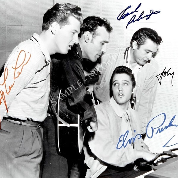 ELVIS PRESLEY Autograph Johnny Cash Jerry Lee Lewis Carl Perkins SIGNED Autograph Autographed Photo Poster Reprint Celebrity Picture A675