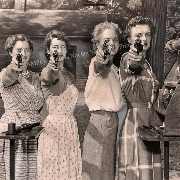 Shooting Gun Girls Weird Strange Vintage Photo Freaky Odd Bizarre Oddity Scary Photo Antique Print Black and White Photograph Cool Gift 477