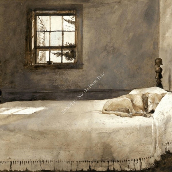 Master Bedroom by Andrew Wyeth, Dog On Bed Sleeping Art Picture Print Poster Painter Artist 432C