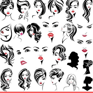 Eyelash Svg, Lips SVG Lashes SVG Woman SVG, Woman Face Svg Female Hair Fashion For Silhouette For Cricut Png Clipart Bundle Instant Download