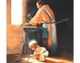 Destiny Young Baby Jesus as a Child Works in Josephs Carpenter Shop Jesus Christ Print Picture Baby Boy Jesus Christian Catholic 424C