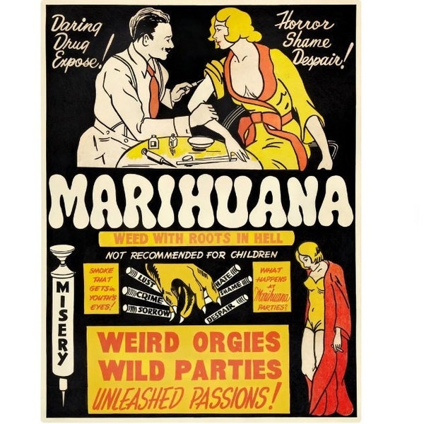 Marijuana Smoke Weed Cannabis Reefer Propaganda Poster Vintage Print Illustration Digital Instant Download Printable JPG File PNG Clipart