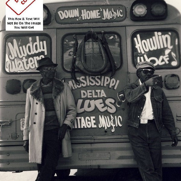 Muddy Waters & Howlin Wolf On Tour Bus Vintage Photo Blues Singer Black and White Photograph Wall Poster Print Cool Gift Jazz Singer H11