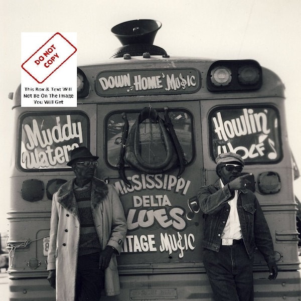 Muddy Waters & Howlin Wolf On Tour Bus Vintage Photo Blues Singer Black and White Photograph Cool Gift Print H11