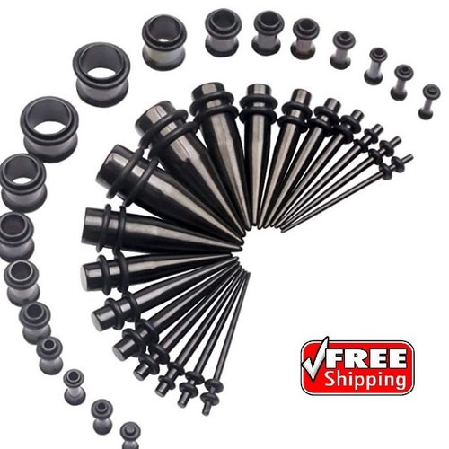 Gauges Kit Black Spiral Tapers and Plugs 14G00G Stretching Etsy