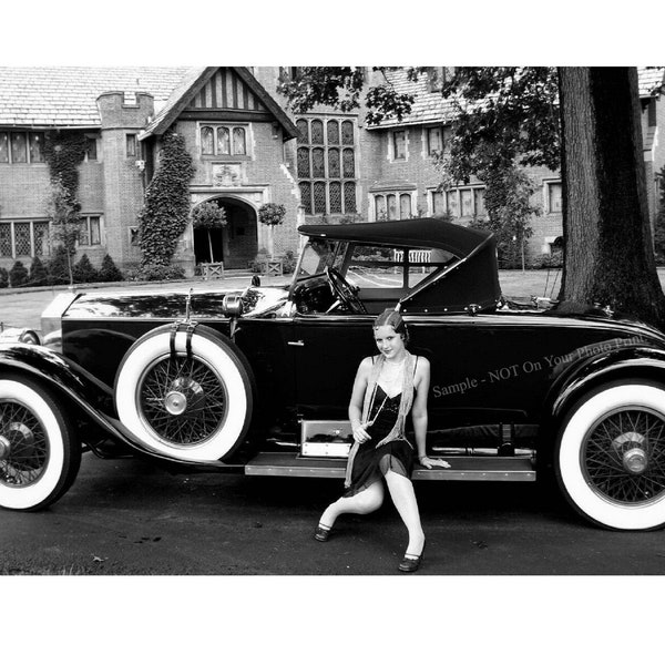New York City Flapper Girl Photo Stylish Classy Rolls Royce Auto Car 1920s Jazz Prohibition Era Old Historic Vintage Picture Print 457C