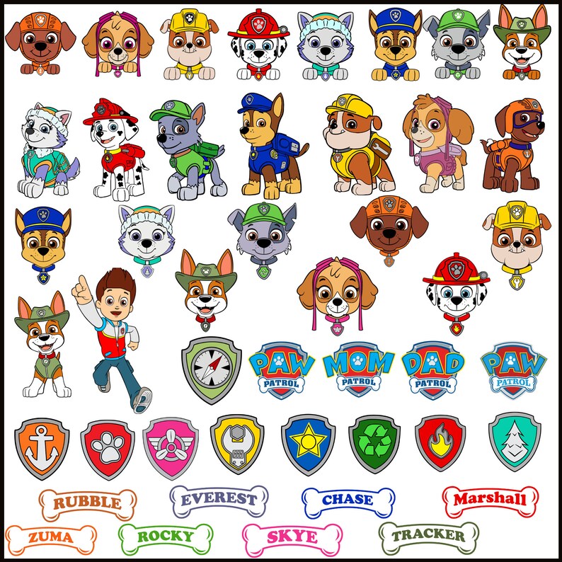 Paw Patrol SVG Clipart Bundle PNG For Cricut Printable Chase | Etsy