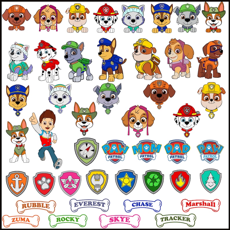 Paw Patrol SVG Clipart Bundle PNG For Cricut Printable Chase | Etsy