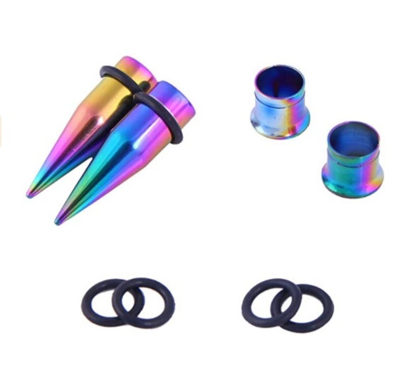 Ear Stretching Kit Stainless Steel Rainbow Color Tapers Plugs Etsy