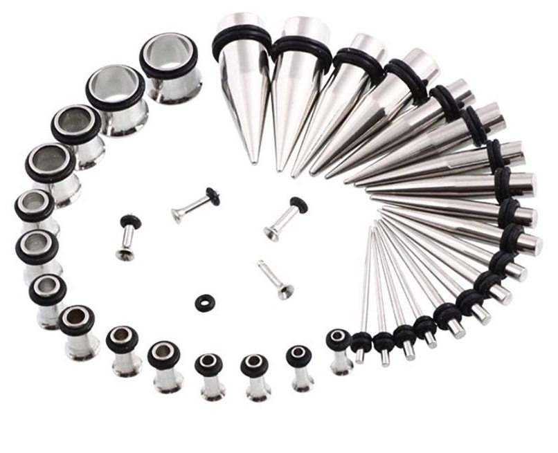 Silver Ear Stretching Kit Stainless Steel Tapers With Plugs Etsy
