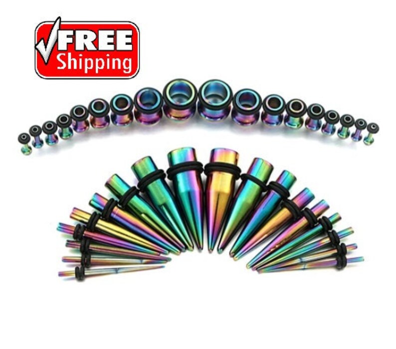 Ear Stretching Kit Stainless Steel Rainbow Color Tapers Plugs Etsy