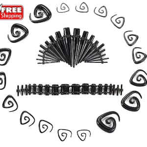 Black Ear Gauging Kit Spiral Tapers with Plugs Expander Kit Spiral Ear Stretching Kit Set Tunnels Plugs (54 PCS) 14G-00G Ear Stretching Size