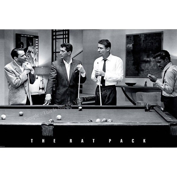 The Rat Pack Frank Sinatra Dean Martin Sammy Davis Jr Playing Pool Billiards Vegas Vintage Photo Black and White Photograph Print Gift A5