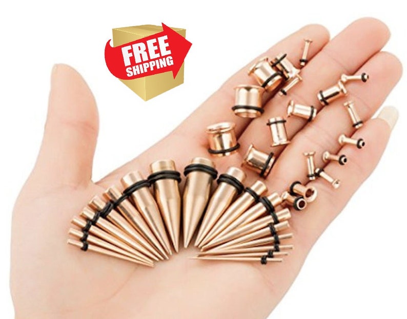 Ear Stretching Kit Rose Gold Surgical Steel Tapers and Plugs Etsy