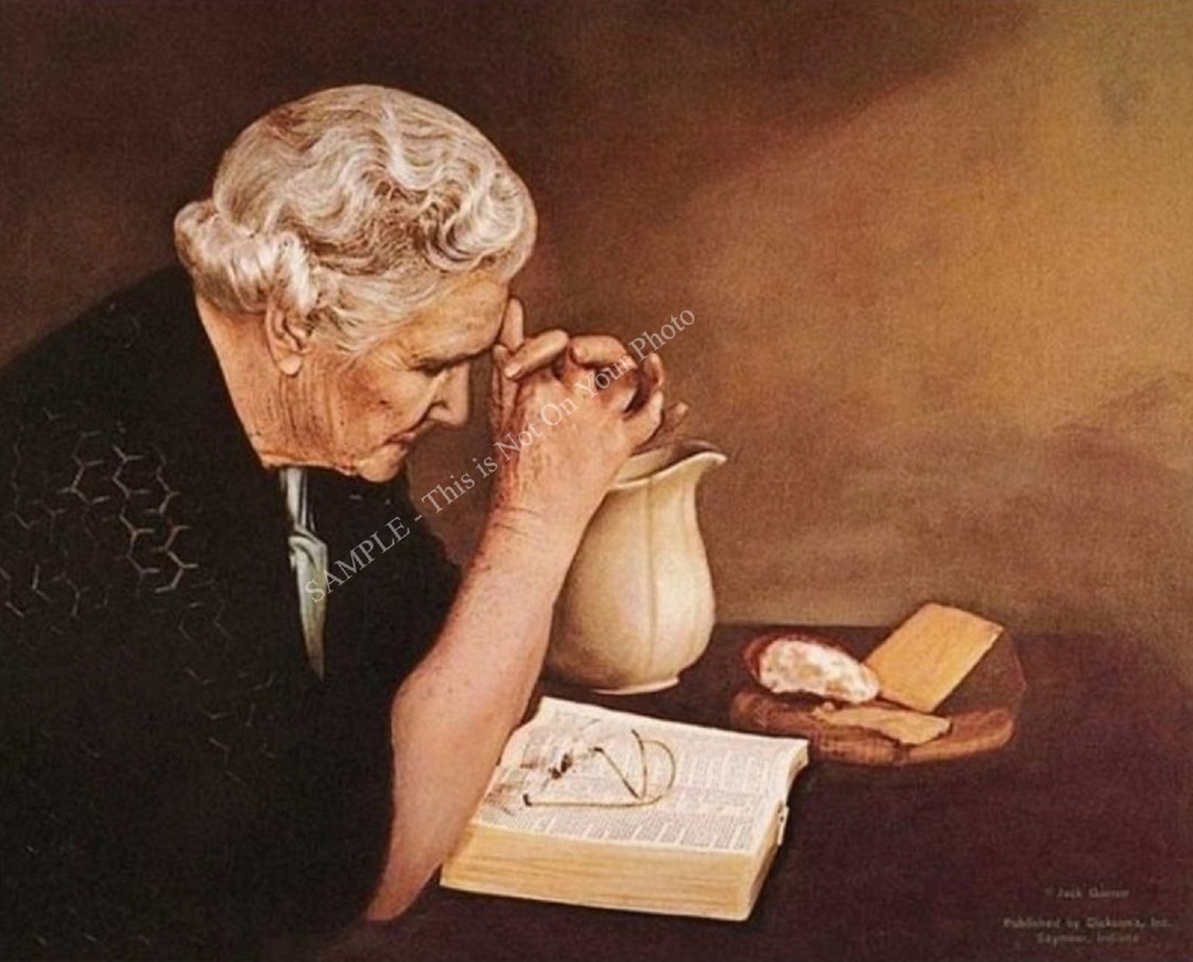 Gratitude by Jack Garren Old Woman Praying to Jesus Hands Pray to Jesus