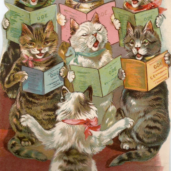 Vintage Fairy Tale Print Cat Choir Children's Book Illustration Singing Cats Kittens Art Digital Instant Download Printable JPG File PNG