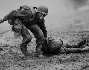 World War Normandy D-day War Hero Saving Wounded Soldier WW2 Vintage Photo Military Print Size Print Black White Photograph Old Photo 9848