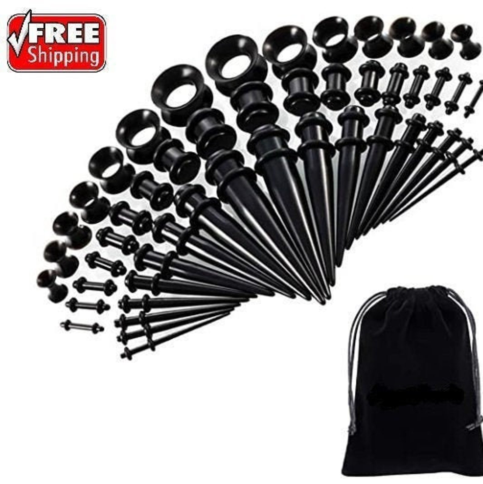 Black Ear Stretching Kit Acrylic Tapers With Plugs Set Eyelet Etsy