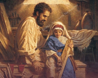 Baby Boy Jesus as a Young Child Working in Joseph's Carpenter Shop Jesus Christ Print Baby Jesus Christian Catholic Picture Fine Art E101