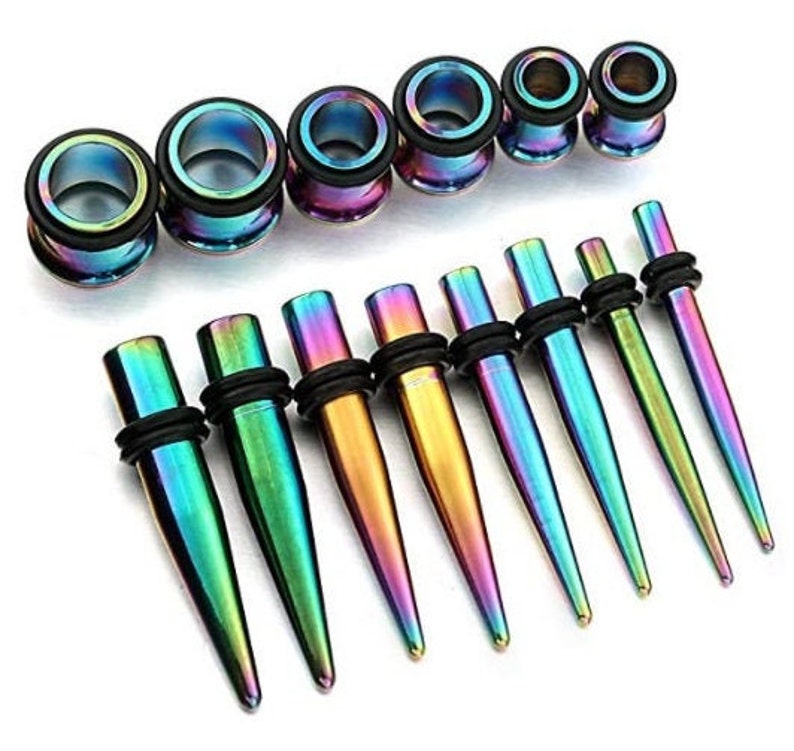 Ear Stretching Kit Stainless Steel Rainbow Color Tapers Plugs Etsy
