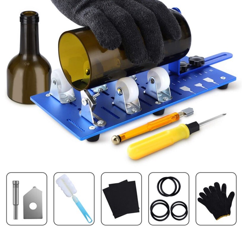 Glass Bottle Cutter Kit Glass Cutter Craft Kit DIY Kit Cutting Wine Beer Bottles  Glass Mason Jars Craft Glasses Accessories Tool Kit Gloves 