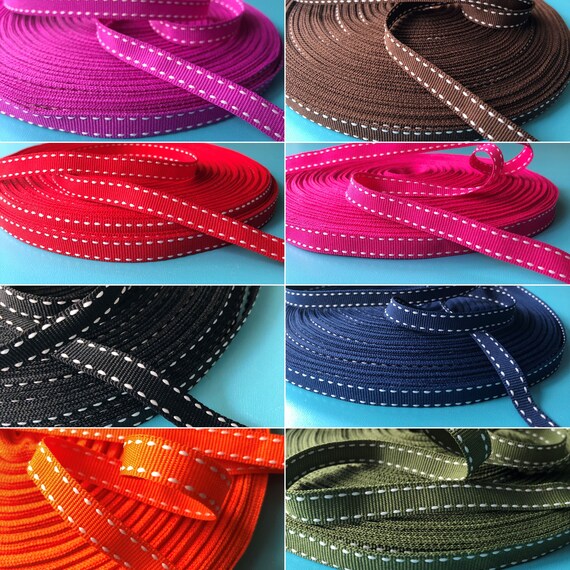 3/8 Inch Ribbon With White Stitch Border, Double Face Grossgrain, Primary  Colors Red,black,navy,pink,orchid, Brown, Orange, Sage Green 