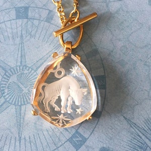 TAURUS rare vintage German intaglio glass zodiac pendant