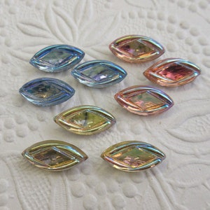 Navette en verre vintage stone fabriquée en Allemagne de l'Ouest, 15/7 mm 6pcs