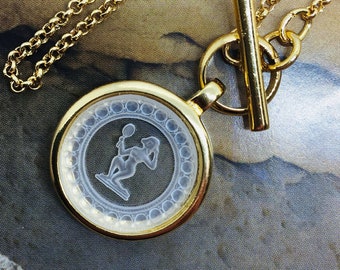VIRGO intaglio zodiac, carved glass 22mm pendant, vintage stone set in house.