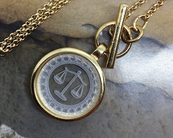 LIBRA intaglio zodiac, carved glass 22mm pendant, vintage stone set in house.