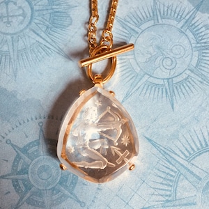 SAGGITARIUS rare vintage German intaglio glass pendant