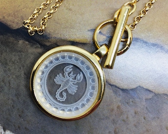 SCORPIO intaglio zodiac, carved glass 22mm pendant, vintage stone,  personalized gift