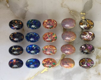 Vintage 14/10mm opal glass cabochon, made in West Germany and Czech Republic 1950-60, for gluing, setting, decorative glass, sew on, DIY.