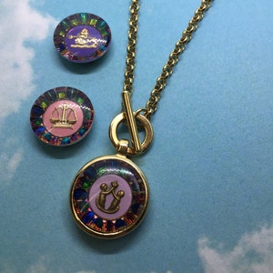 Vintage AQUARIUS, LIBRA, GEMINI intaglio glass Zodiac toggle, pendant necklace,