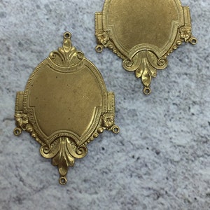 Vintage brass stamping, pendant, ornate, engraved, thick brass, flat back, gluing, soldering.