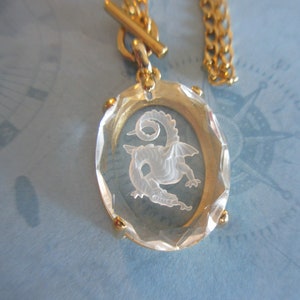 DRAGON rare vintage intaglio glass pendant