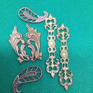 Ornamental vintage brass stampings, 3 styles, filigree, embellishments, decorative brass stampings