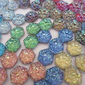 Pierre d'Allemagne de l'Ouest en verre pressé vintage, hexagone 15/12 mm, 2 pcs