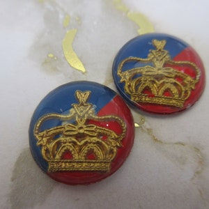 Glass vintage cabochon intaglio, Coronation theme from 1950's, 2 styles Crown 18mm - 2pcs