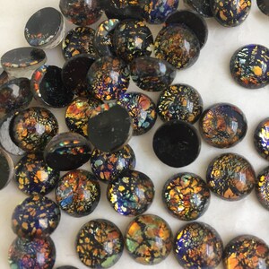 Vintage 10mm opal glass cabochon, made in West Germany and Czech Republic between 1950 and 1970; 6 colours sold in various quantities. Black opal