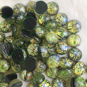 Vintage 10mm opal glass cabochon, made in West Germany and Czech Republic between 1950 and 1970; 6 colours sold in various quantities. Green opal