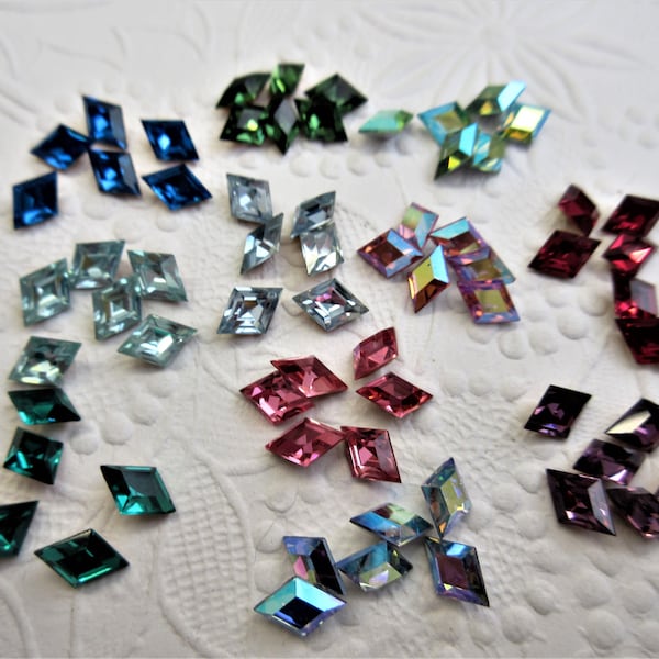 Color 1-6 -Vintage Swarovski, Art.#4710 & 165, 12 pcs crystal diamond rhombus fancy stone 8/5mm, for setting, gluing, sew-on.