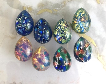Vintage 18/13mm pear opal glass cabochon made in Czech Republic in 1960's